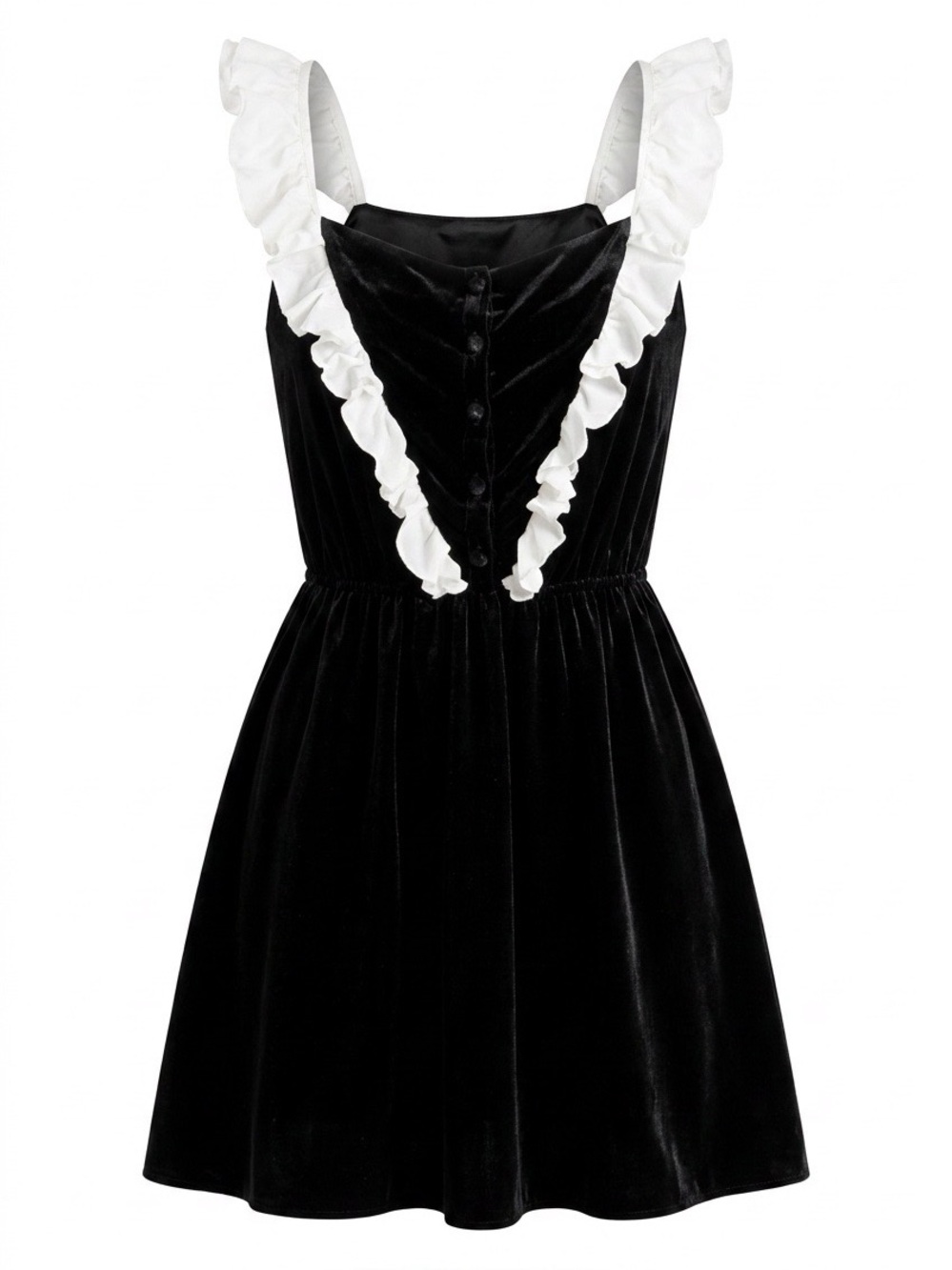 Black Mini Dress with White Ruffle Trim
